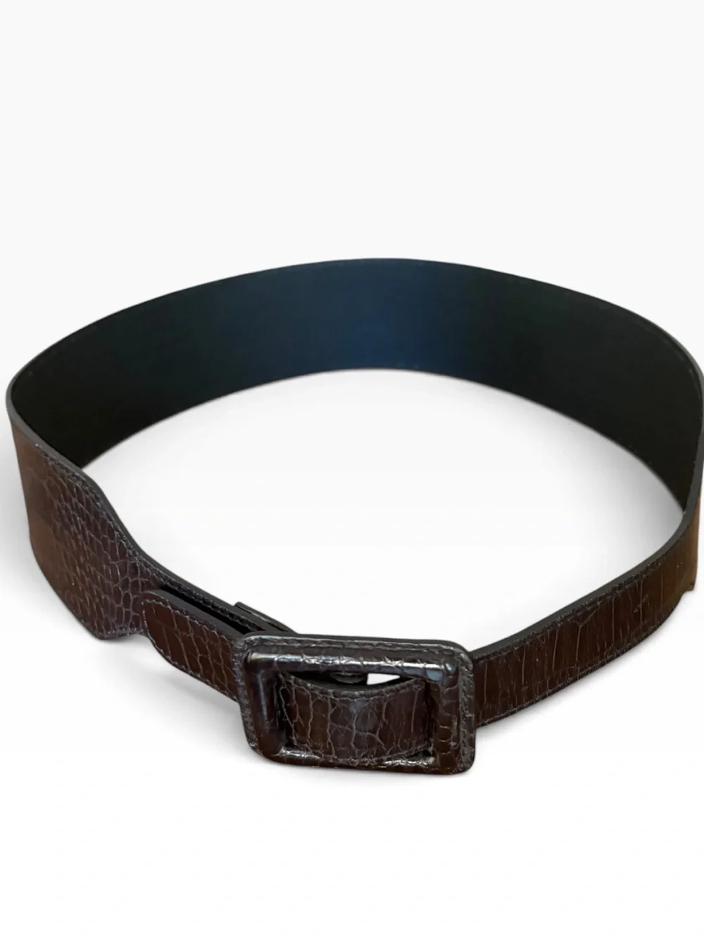 BANANA REPUBLIC Made in Italy Black Croc Embossed Leather Wide Corset Waist Belt